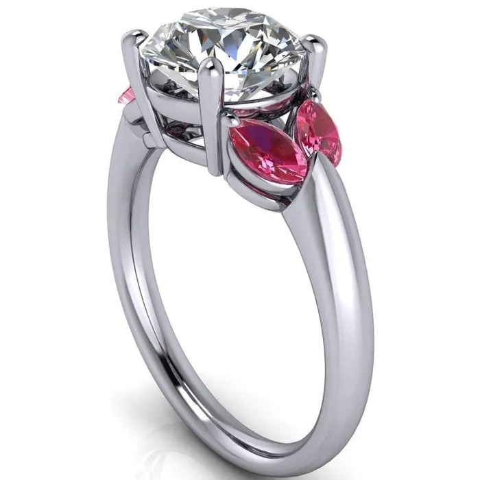 Fire Brilliance Rings Adrenne Round Center Stone 4 Prong Double Pink Sapphire Marquise Side Ring