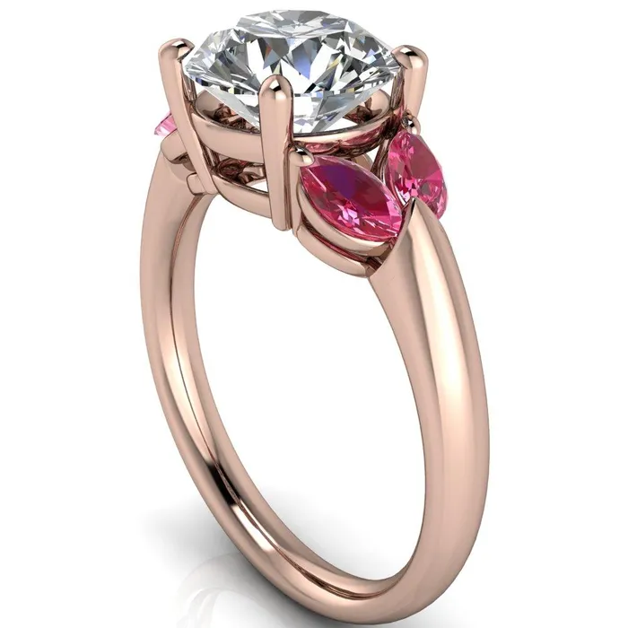 Fire Brilliance Rings Adrenne Round Center Stone 4 Prong Double Pink Sapphire Marquise Side Ring