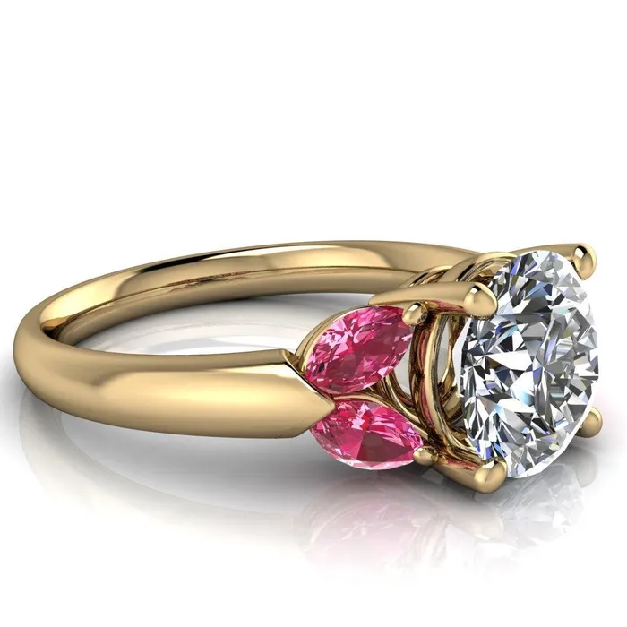 Fire Brilliance Rings Adrenne Round Center Stone 4 Prong Double Pink Sapphire Marquise Side Ring