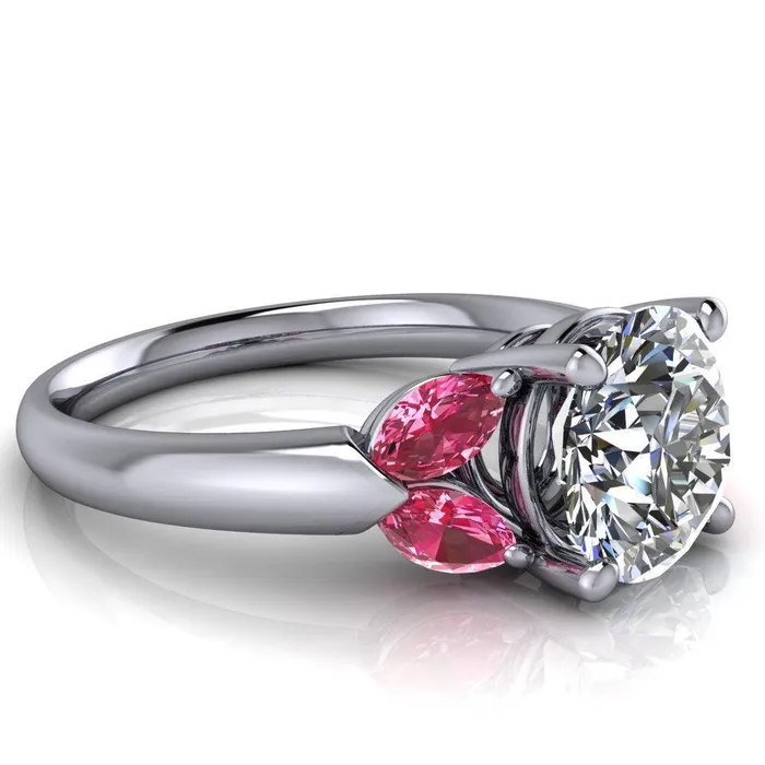 Fire Brilliance Rings Adrenne Round Center Stone 4 Prong Double Pink Sapphire Marquise Side Ring