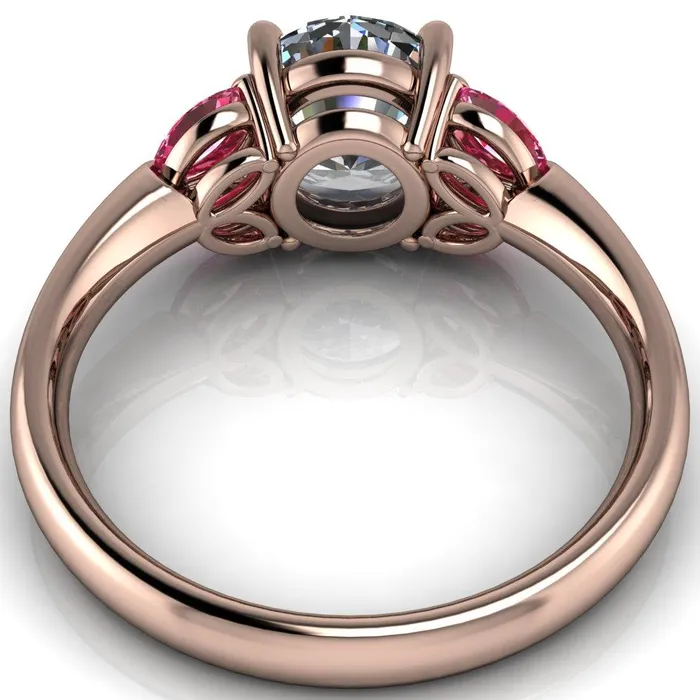 Fire Brilliance Rings Adrenne Round Center Stone 4 Prong Double Pink Sapphire Marquise Side Ring
