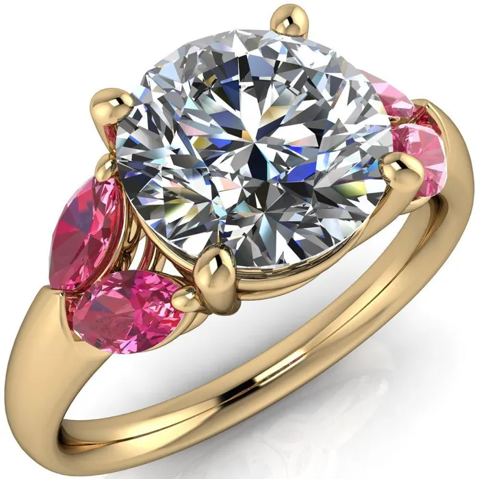 Fire Brilliance Rings Adrenne Round Center Stone 4 Prong Double Pink Sapphire Marquise Side Ring