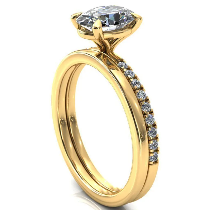 Fire Brilliance Rings Alessandra Oval Center Stone 4 Claw Prong Diamond Accent Engagement Ring