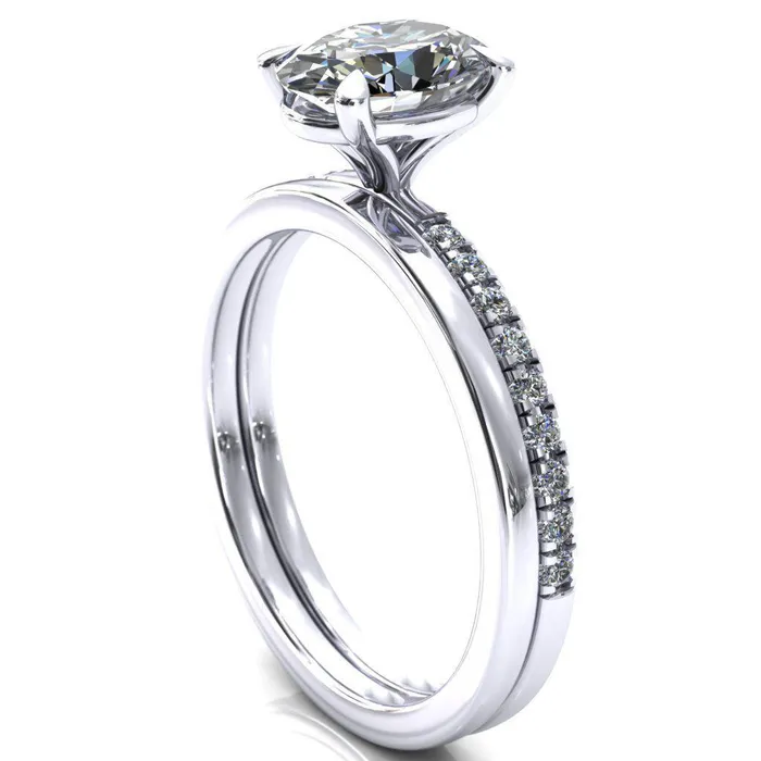 Fire Brilliance Rings Alessandra Oval Center Stone 4 Claw Prong Diamond Accent Engagement Ring