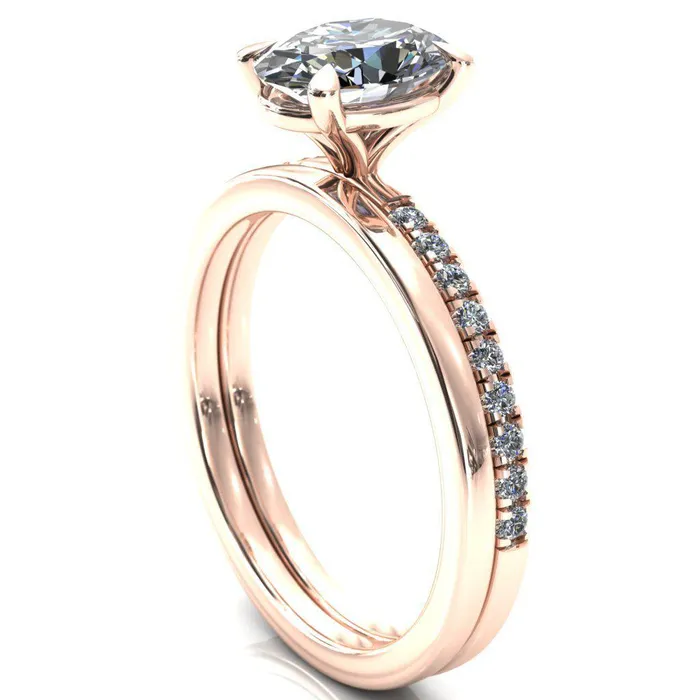 Fire Brilliance Rings Alessandra Oval Center Stone 4 Claw Prong Diamond Accent Engagement Ring