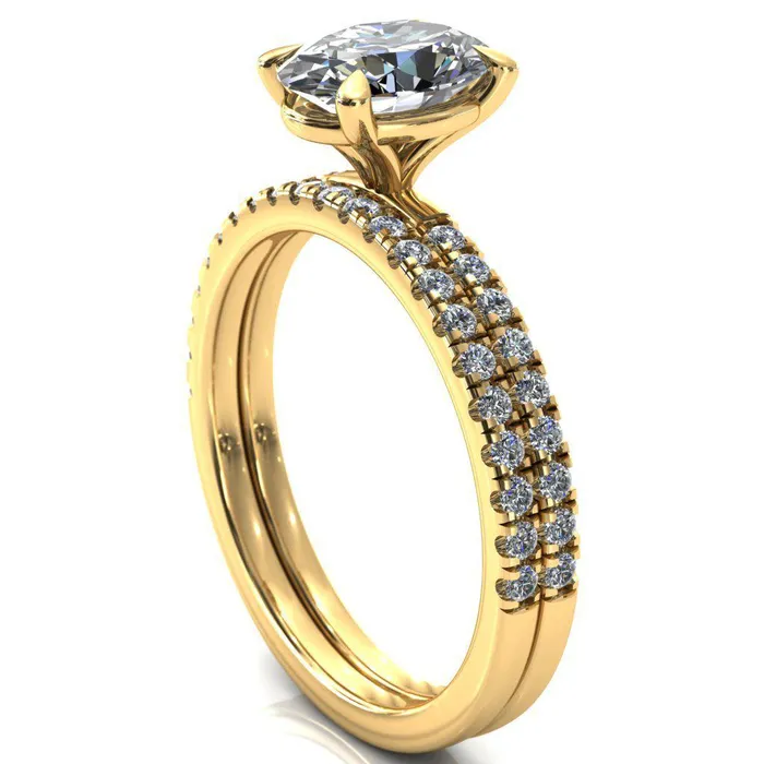 Fire Brilliance Rings Alessandra Oval Center Stone 4 Claw Prong Diamond Accent Engagement Ring