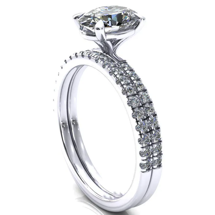 Fire Brilliance Rings Alessandra Oval Center Stone 4 Claw Prong Diamond Accent Engagement Ring