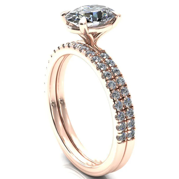 Fire Brilliance Rings Alessandra Oval Center Stone 4 Claw Prong Diamond Accent Engagement Ring