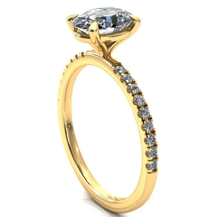 Fire Brilliance Rings Alessandra Oval Center Stone 4 Claw Prong Diamond Accent Engagement Ring