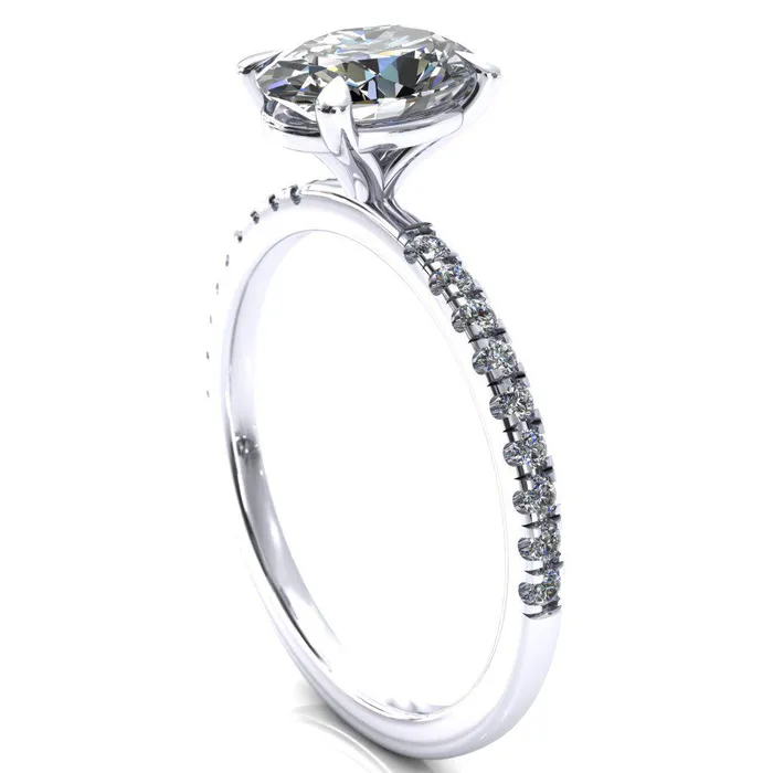 Fire Brilliance Rings Alessandra Oval Center Stone 4 Claw Prong Diamond Accent Engagement Ring