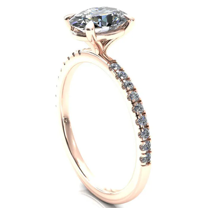 Fire Brilliance Rings Alessandra Oval Center Stone 4 Claw Prong Diamond Accent Engagement Ring