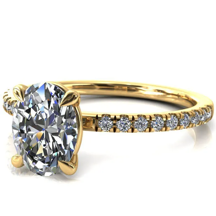 Fire Brilliance Rings Alessandra Oval Center Stone 4 Claw Prong Diamond Accent Engagement Ring