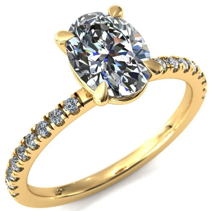 Fire Brilliance Rings Alessandra Oval Center Stone 4 Claw Prong Diamond Accent Engagement Ring