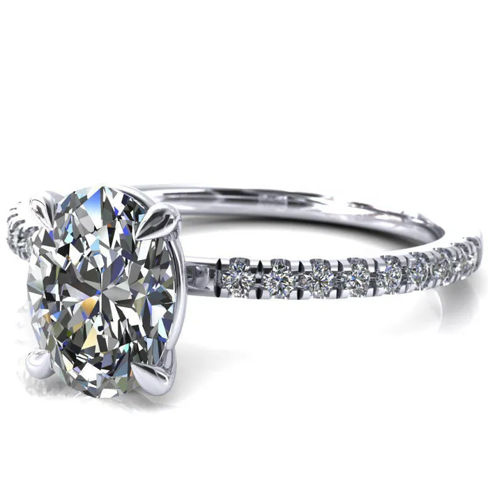 Fire Brilliance Rings Alessandra Oval Center Stone 4 Claw Prong Diamond Accent Engagement Ring