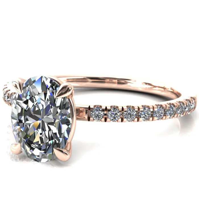 Fire Brilliance Rings Alessandra Oval Center Stone 4 Claw Prong Diamond Accent Engagement Ring