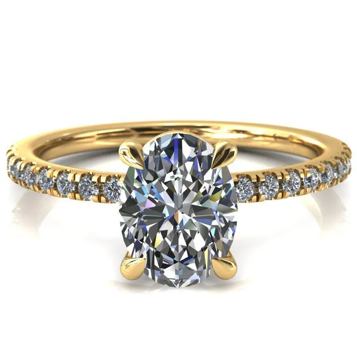 Fire Brilliance Rings Alessandra Oval Center Stone 4 Claw Prong Diamond Accent Engagement Ring