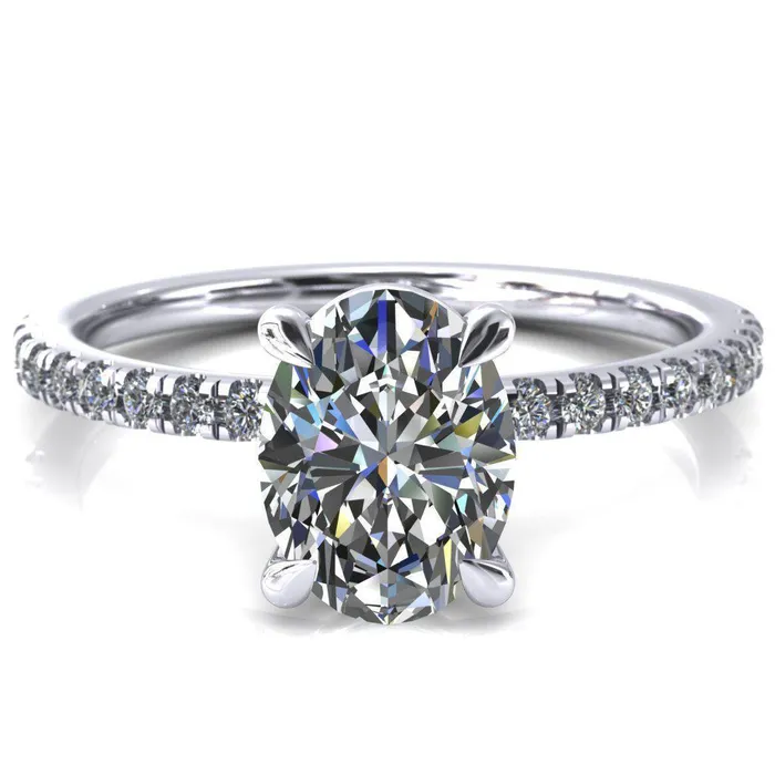 Fire Brilliance Rings Alessandra Oval Center Stone 4 Claw Prong Diamond Accent Engagement Ring