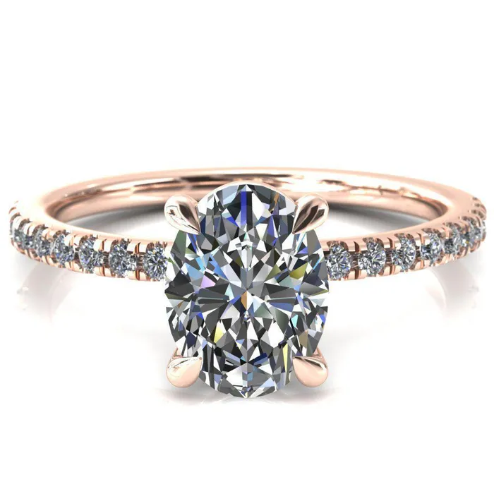 Fire Brilliance Rings Alessandra Oval Center Stone 4 Claw Prong Diamond Accent Engagement Ring