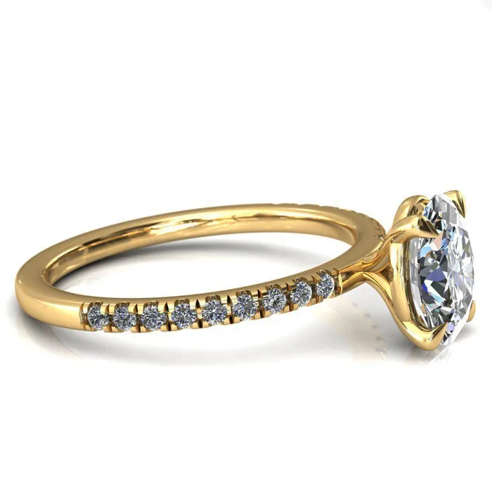 Fire Brilliance Rings Alessandra Oval Center Stone 4 Claw Prong Diamond Accent Engagement Ring