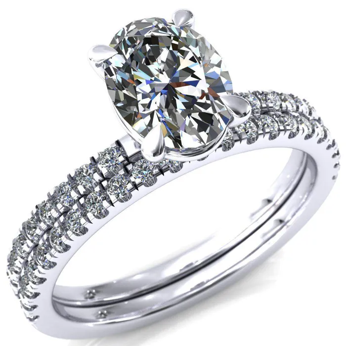 Fire Brilliance Rings Alessandra Oval Center Stone 4 Claw Prong Diamond Accent Engagement Ring