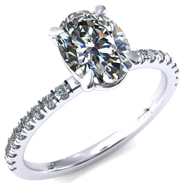 Fire Brilliance Rings Alessandra Oval Center Stone 4 Claw Prong Diamond Accent Engagement Ring