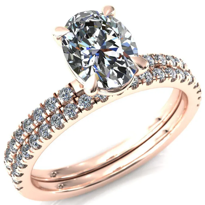 Fire Brilliance Rings Alessandra Oval Center Stone 4 Claw Prong Diamond Accent Engagement Ring
