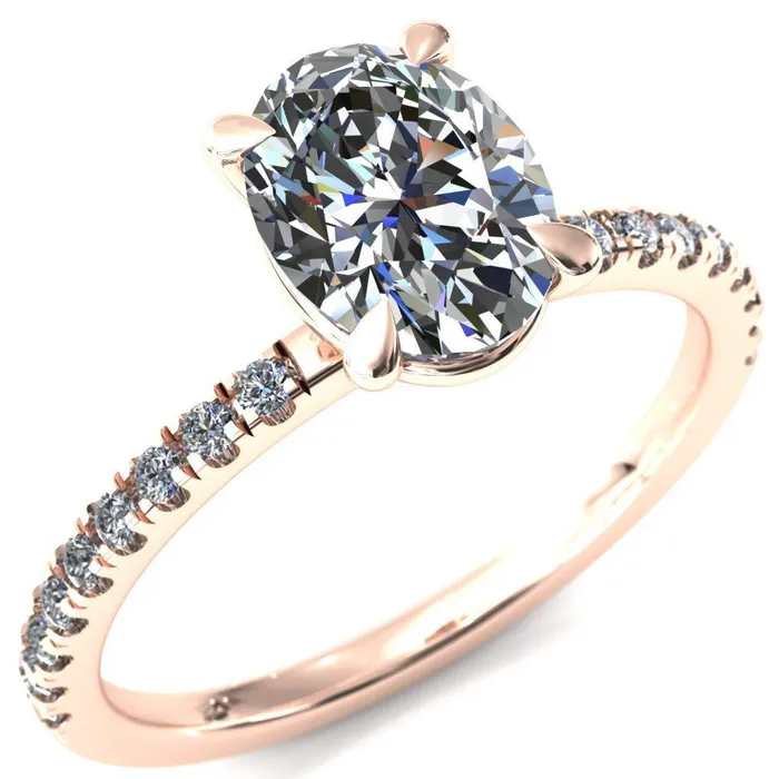 Fire Brilliance Rings Alessandra Oval Center Stone 4 Claw Prong Diamond Accent Engagement Ring