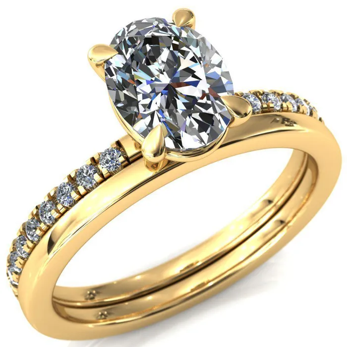 Fire Brilliance Rings Alessandra Oval Center Stone 4 Claw Prong Diamond Accent Engagement Ring