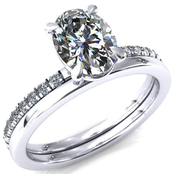 Fire Brilliance Rings Alessandra Oval Center Stone 4 Claw Prong Diamond Accent Engagement Ring