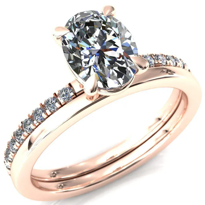 Fire Brilliance Rings Alessandra Oval Center Stone 4 Claw Prong Diamond Accent Engagement Ring