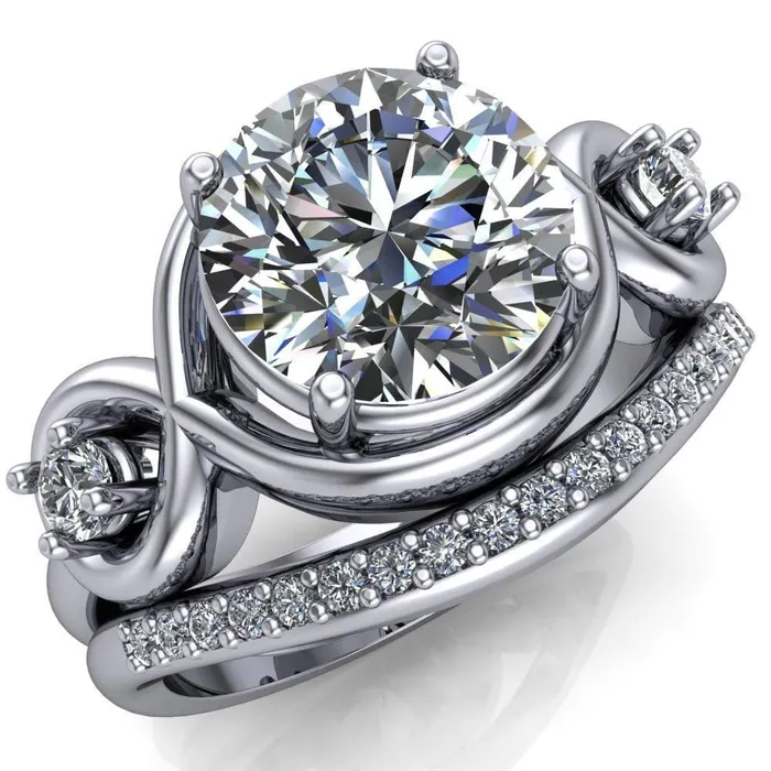 Fire Brilliance Rings Aurora Round Center Stone 3 Stone Halo Ring