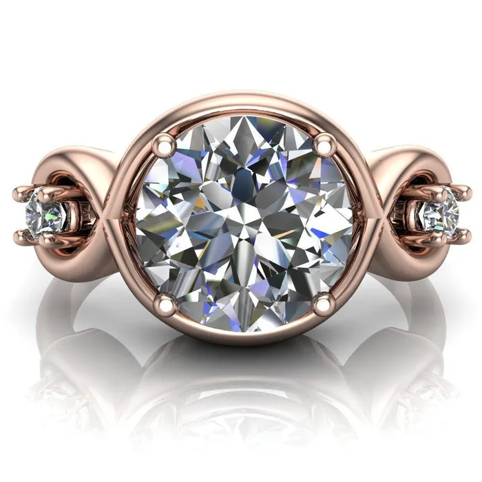 Fire Brilliance Rings Aurora Round Center Stone 3 Stone Halo Ring