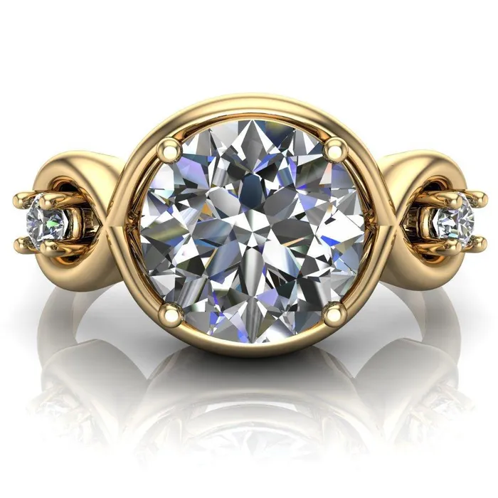 Fire Brilliance Rings Aurora Round Center Stone 3 Stone Halo Ring