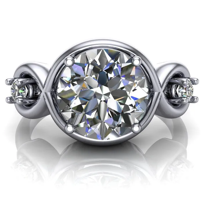 Fire Brilliance Rings Aurora Round Center Stone 3 Stone Halo Ring