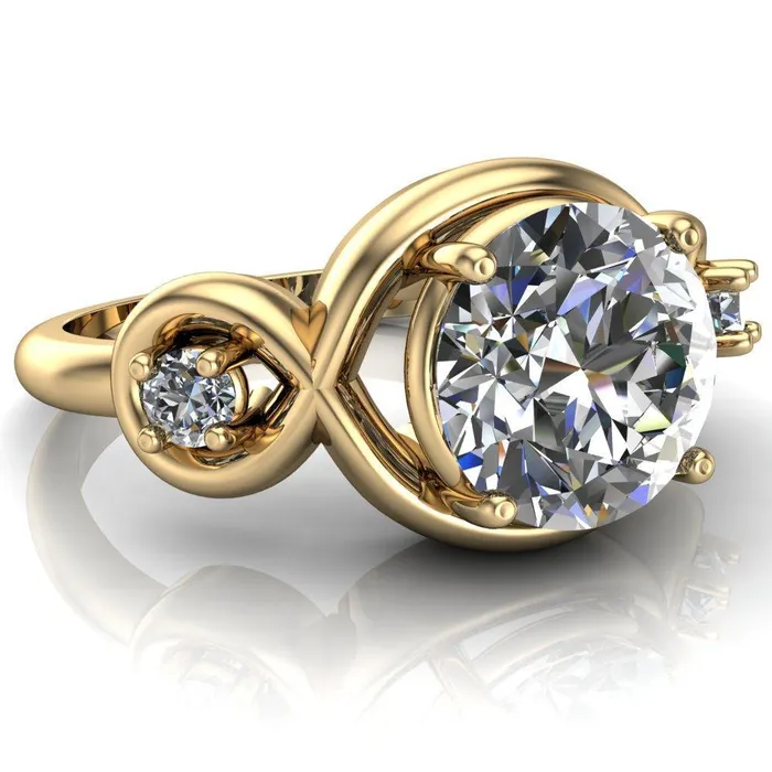 Fire Brilliance Rings Aurora Round Center Stone 3 Stone Halo Ring