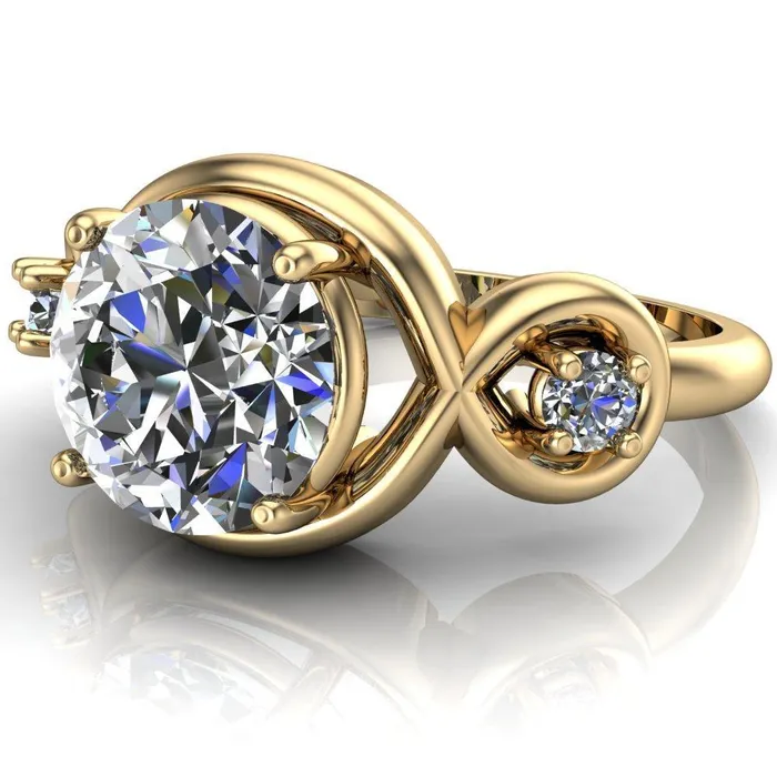 Fire Brilliance Rings Aurora Round Center Stone 3 Stone Halo Ring