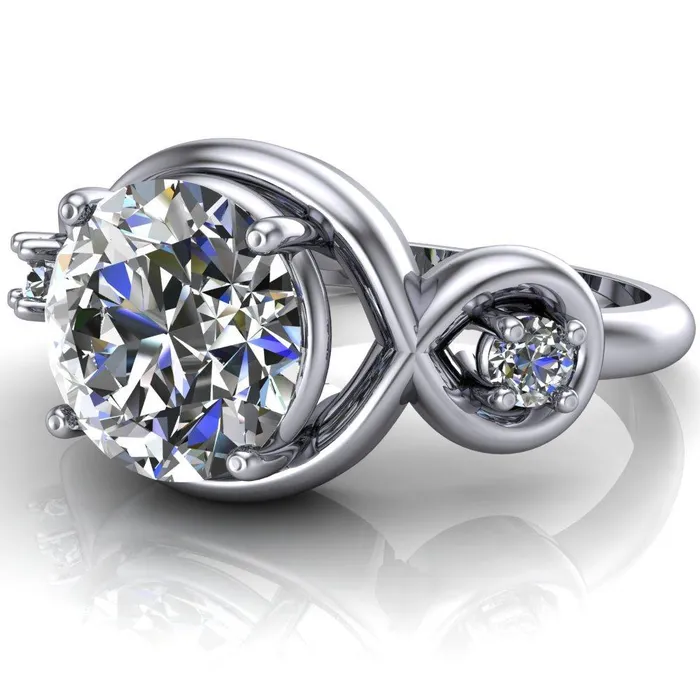 Fire Brilliance Rings Aurora Round Center Stone 3 Stone Halo Ring