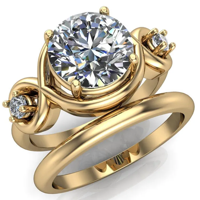 Fire Brilliance Rings Aurora Round Center Stone 3 Stone Halo Ring