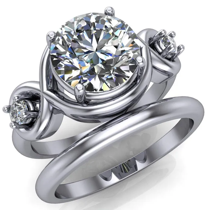 Fire Brilliance Rings Aurora Round Center Stone 3 Stone Halo Ring