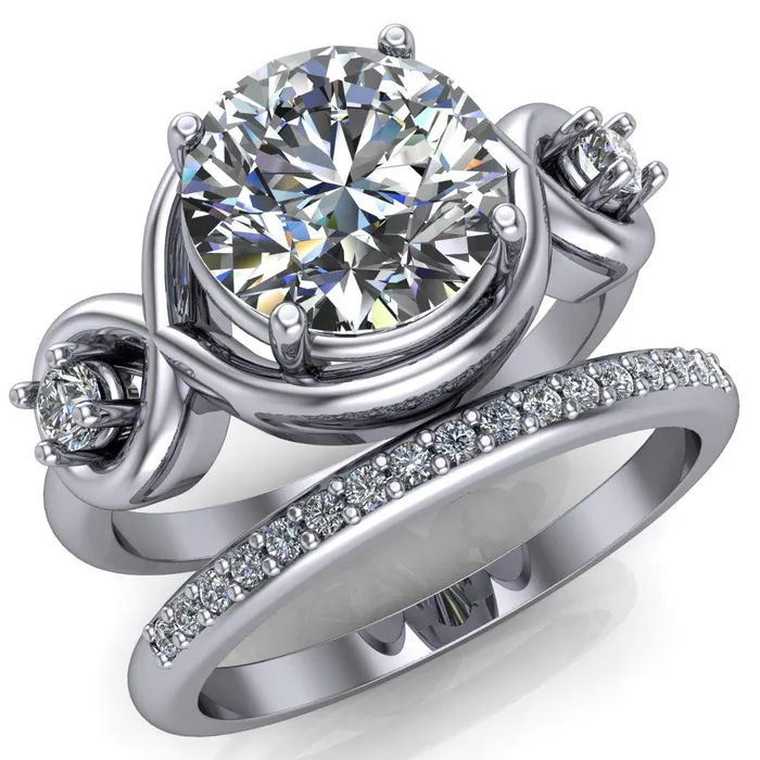 Fire Brilliance Rings Aurora Round Center Stone 3 Stone Halo Ring