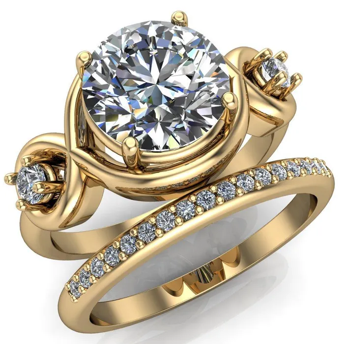 Fire Brilliance Rings Aurora Round Center Stone 3 Stone Halo Ring