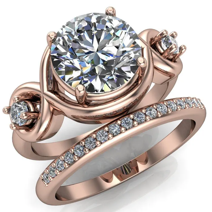 Fire Brilliance Rings Aurora Round Center Stone 3 Stone Halo Ring