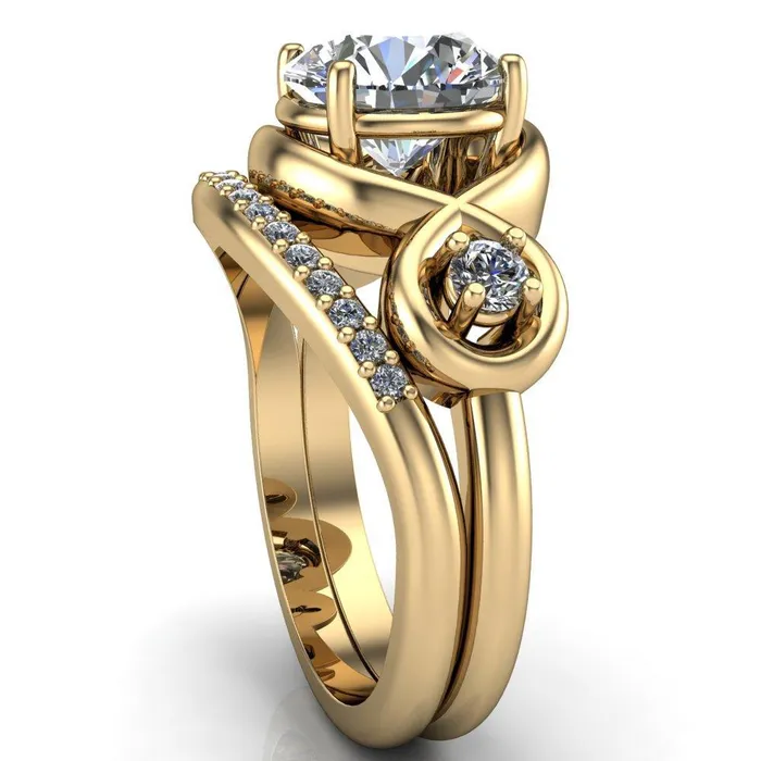 Fire Brilliance Rings Aurora Round Center Stone 3 Stone Halo Ring