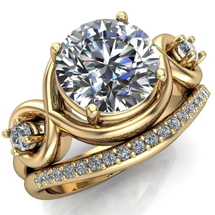 Fire Brilliance Rings Aurora Round Center Stone 3 Stone Halo Ring
