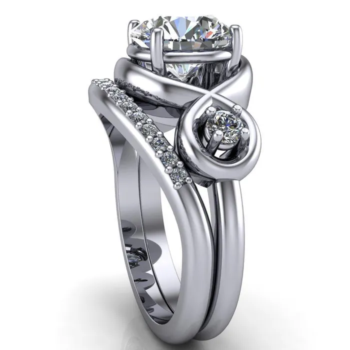 Fire Brilliance Rings Aurora Round Center Stone 3 Stone Halo Ring