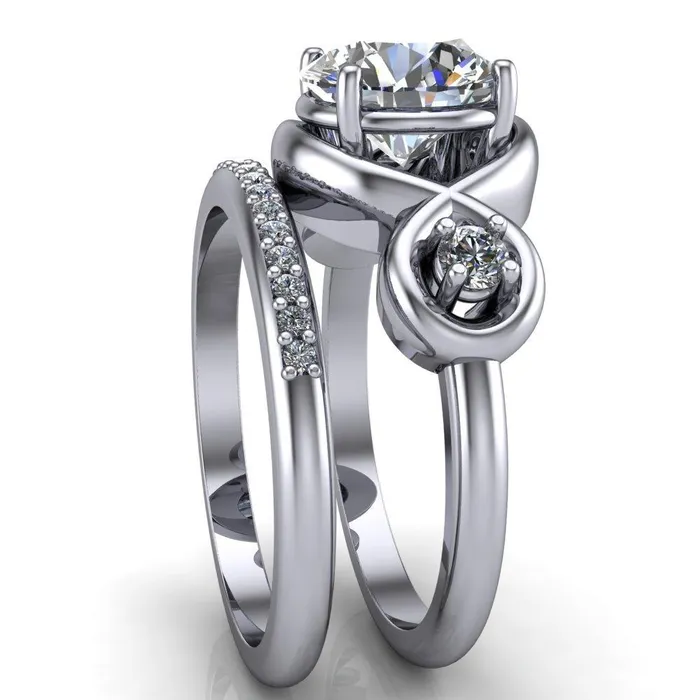 Fire Brilliance Rings Aurora Round Center Stone 3 Stone Halo Ring