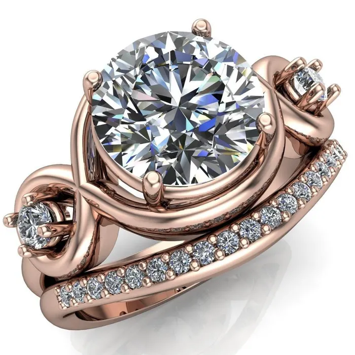 Fire Brilliance Rings Aurora Round Center Stone 3 Stone Halo Ring