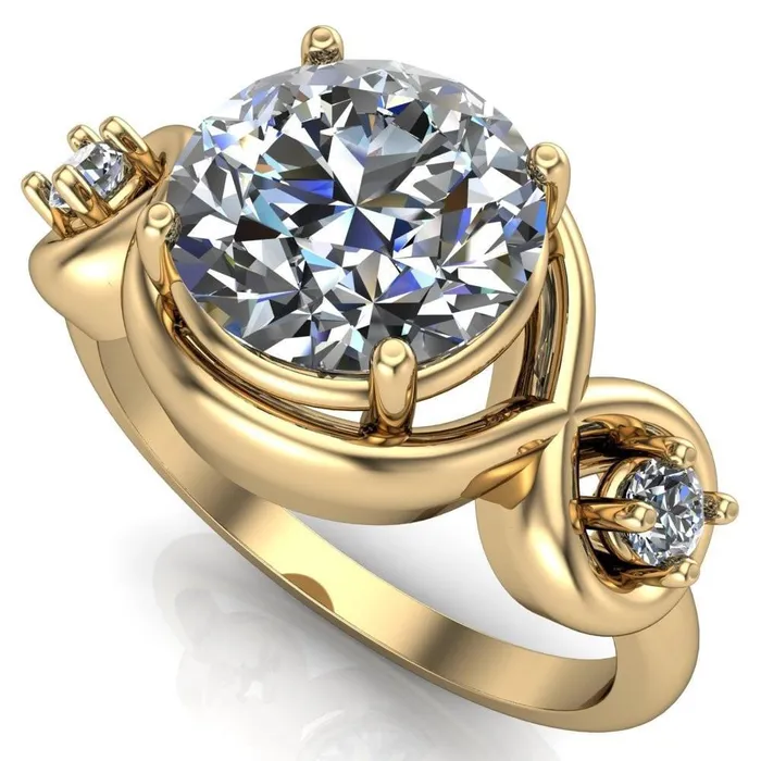 Fire Brilliance Rings Aurora Round Center Stone 3 Stone Halo Ring