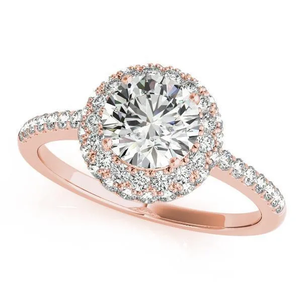 Fire Brilliance Rings Cassidy Round Center Stone Double Diamond Halo Half Dome Basket Engagement Ring