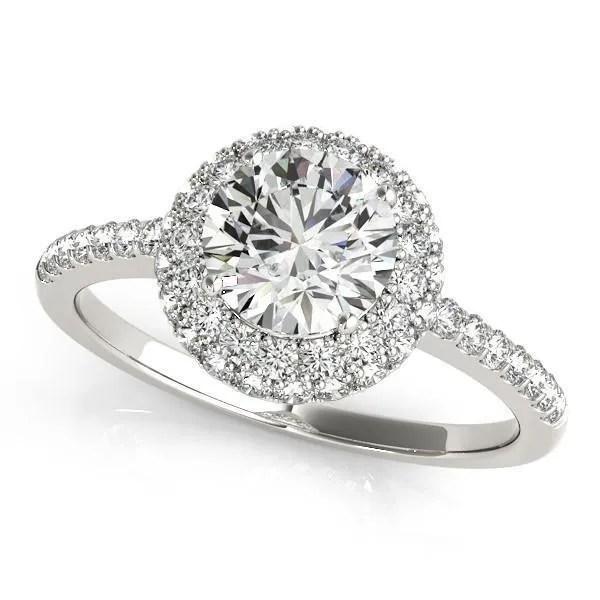 Fire Brilliance Rings Cassidy Round Center Stone Double Diamond Halo Half Dome Basket Engagement Ring